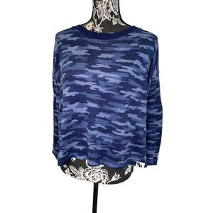 Nine West Blue Camo Lightweight Pullover Sweater Top Small Lounge Comfort